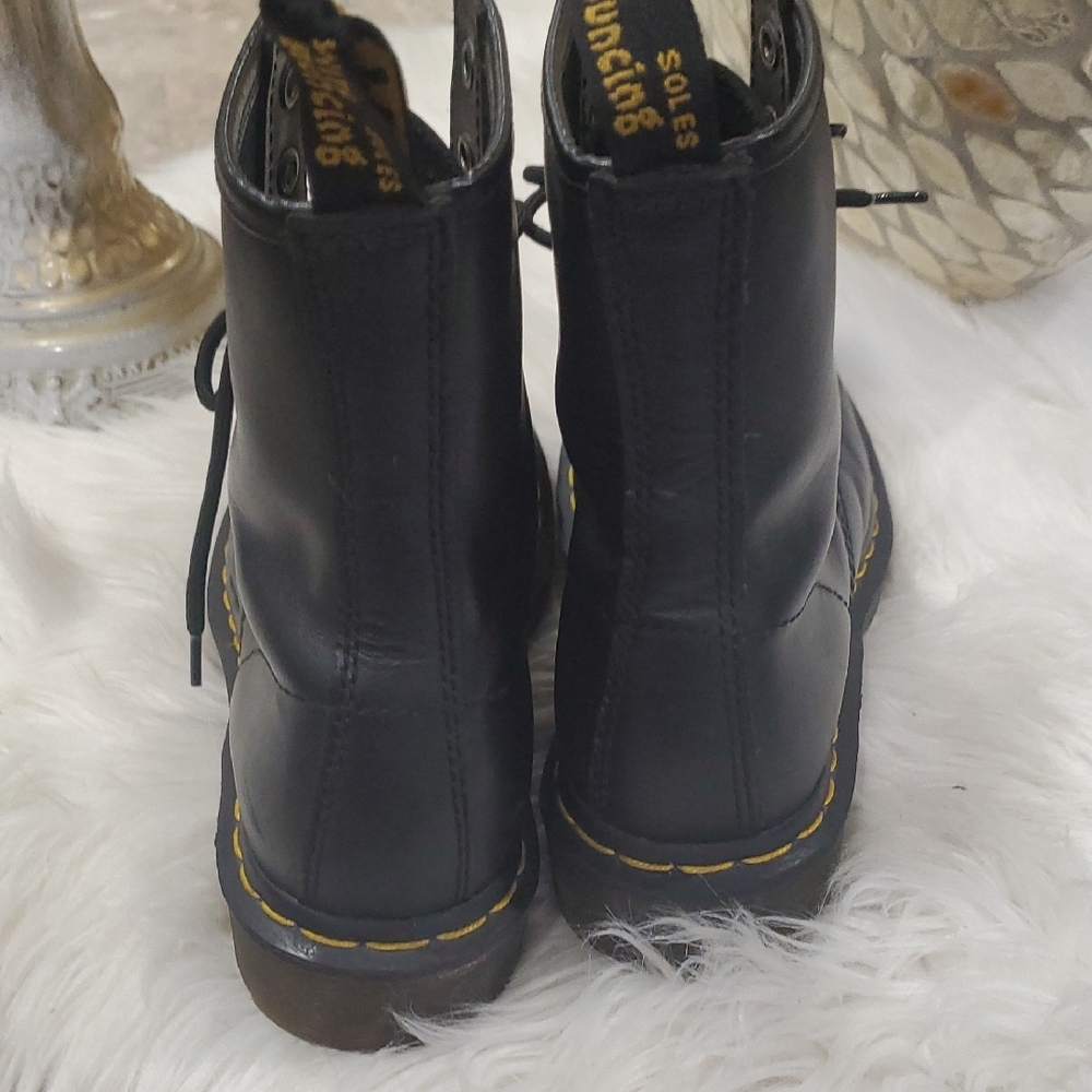 Dr. Martens Black Unisex Leather Laceup Combat  Boots with Yellow Accents - Picture 4 of 17